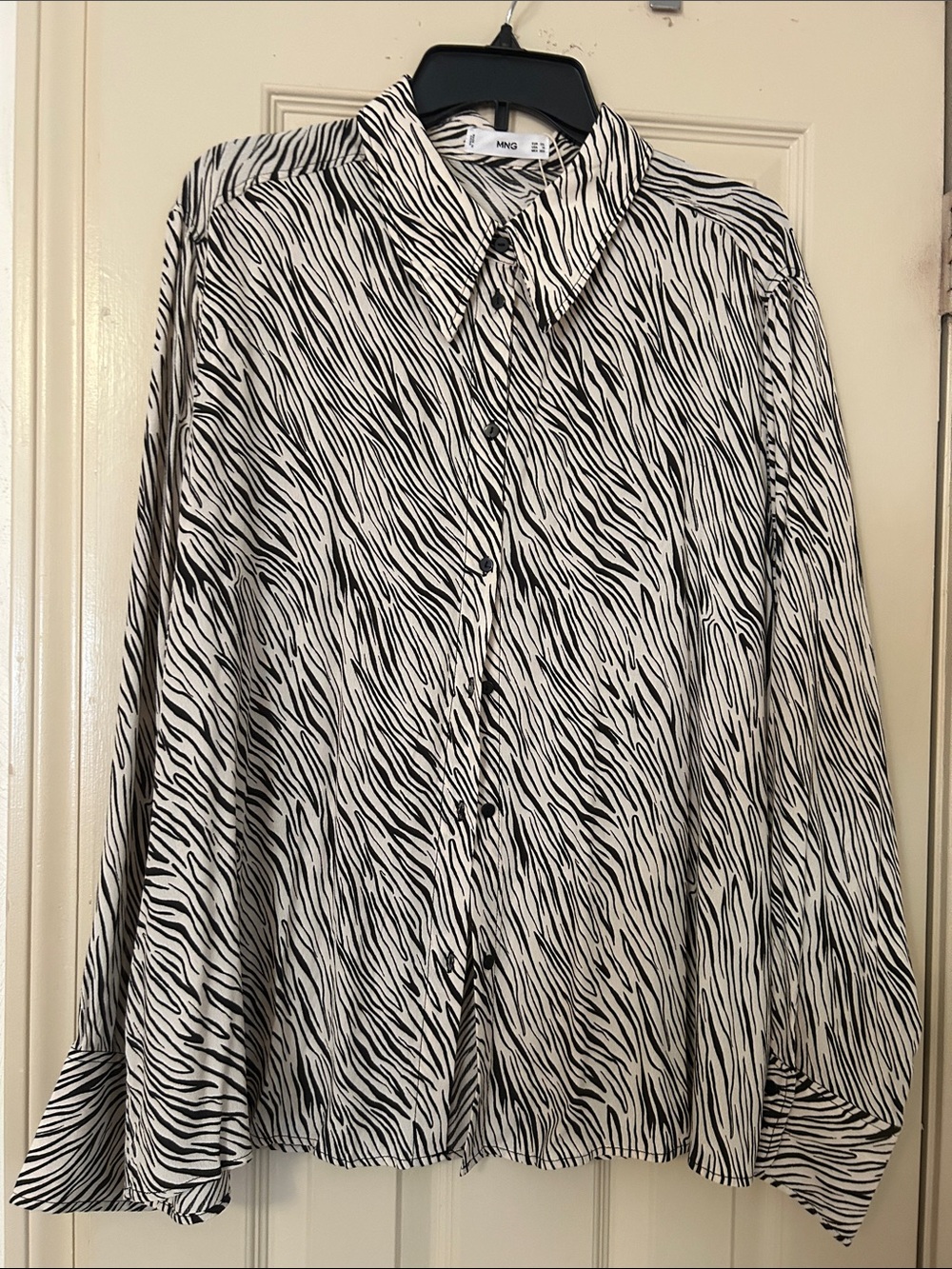 Mango Black & White Zebra Print Button-Down Blouse